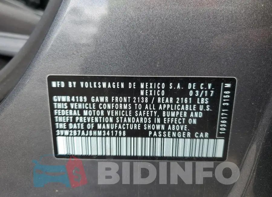 3VW2B7AJ8HM341798 Photo# 12