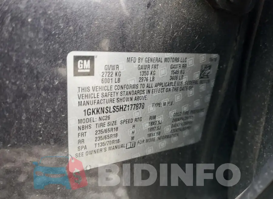 1GKKNSLS5HZ177870 Photo# 14
