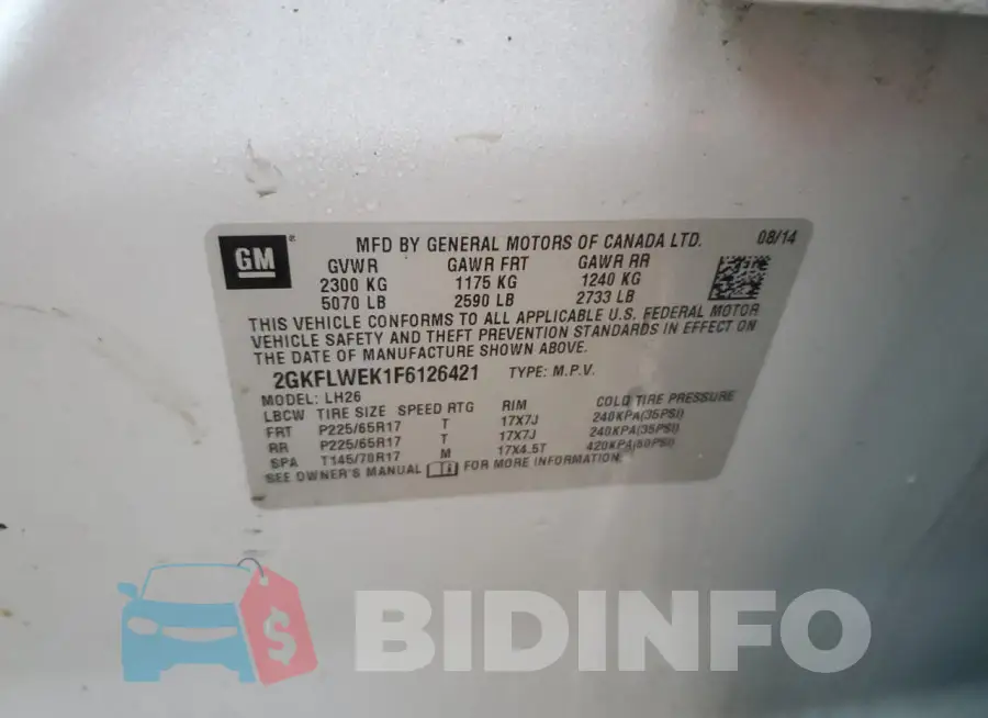 2GKFLWEK1F6126421 Photo# 13