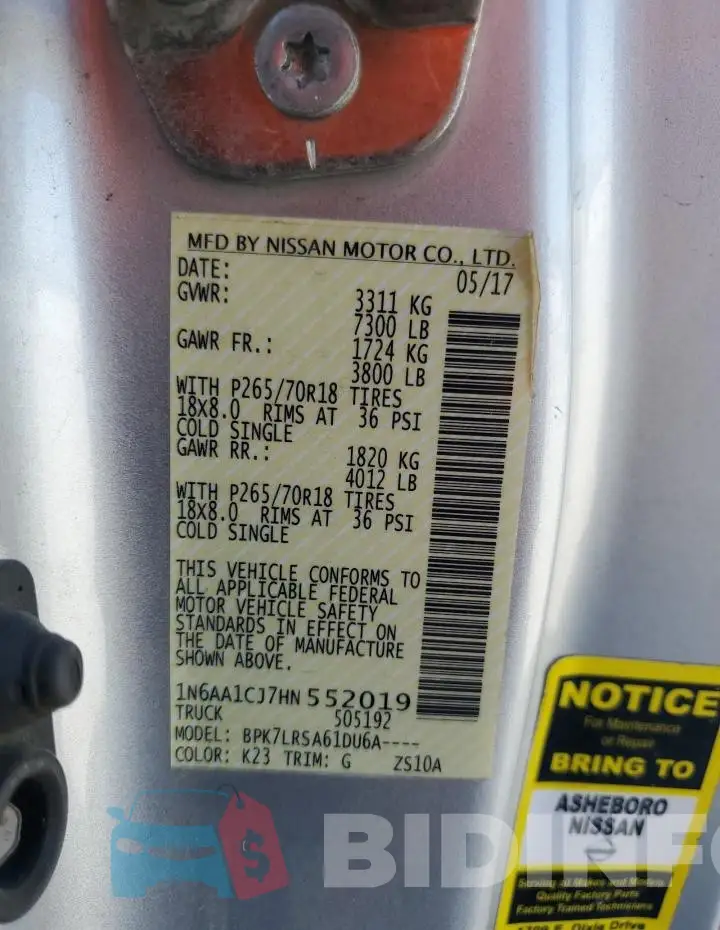 1N6AA1CJ7HN552019 Photo# 13