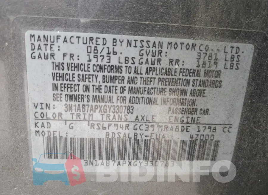 3N1AB7APXGY330783 Photo# 12