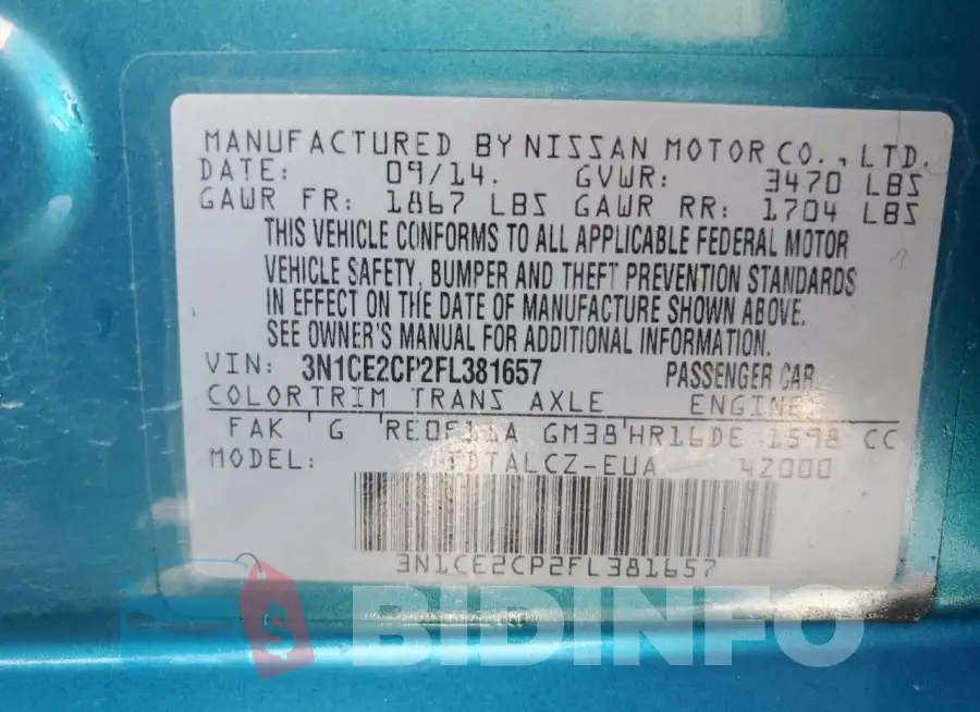 3N1CE2CP2FL381657 Photo# 12