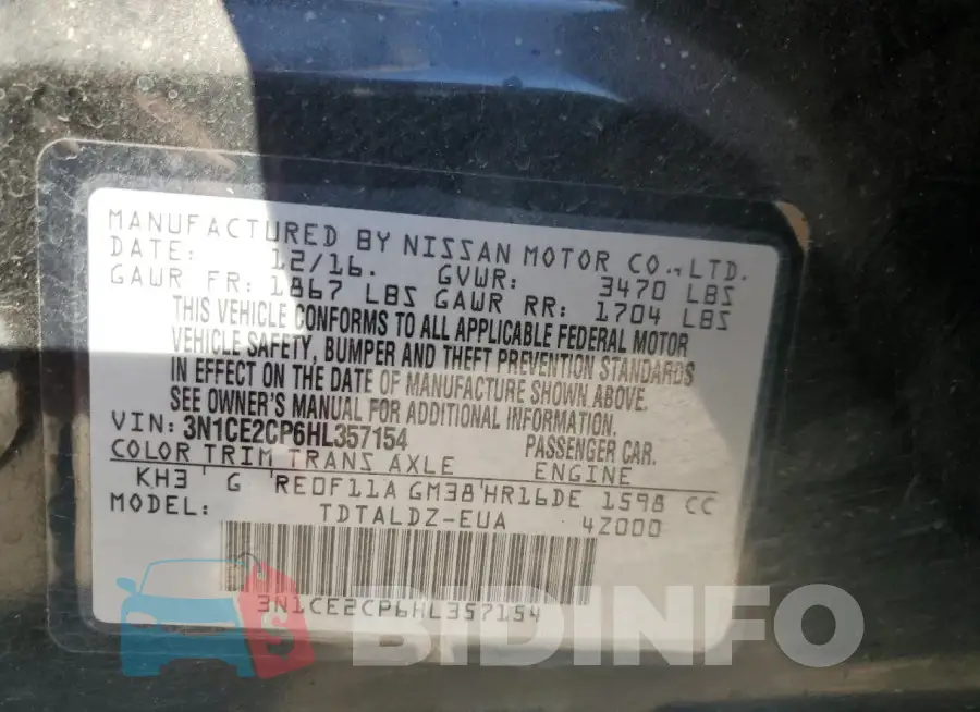 3N1CE2CP6HL357154 Photo# 12