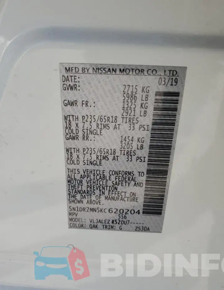 5N1DR2MN5KC620204 Photo# 13