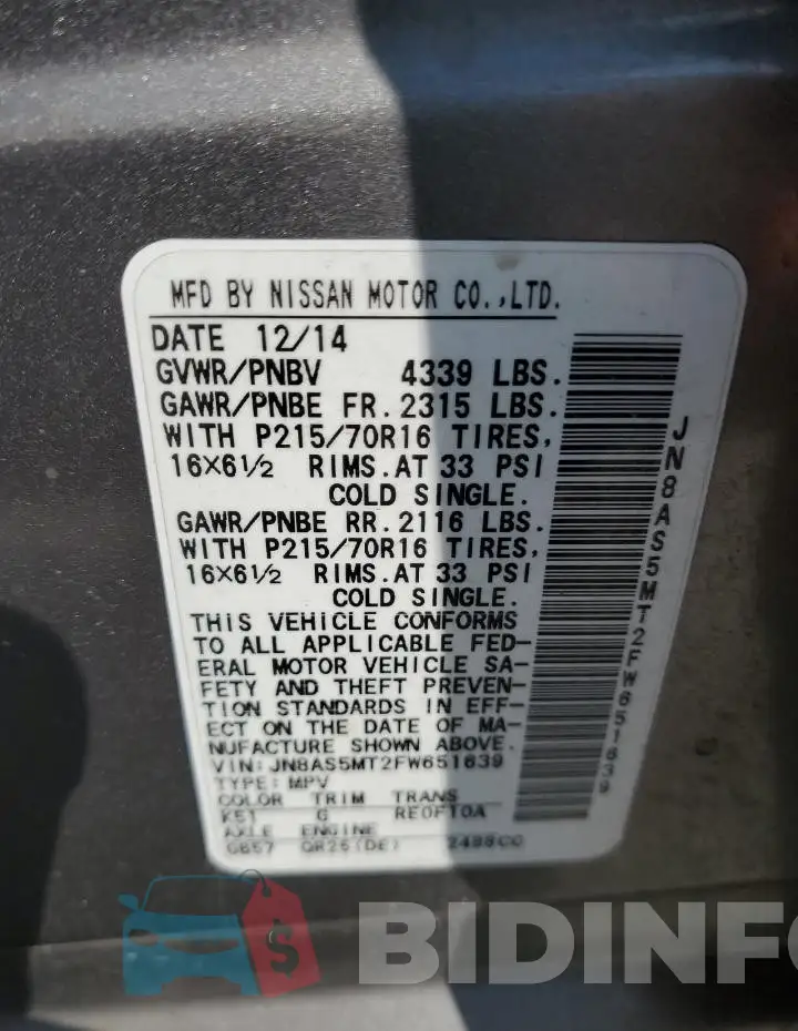 JN8AS5MT2FW651639 Photo# 13