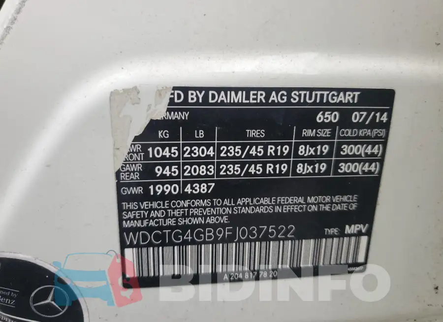 WDCTG4GB9FJ037522 Photo# 13