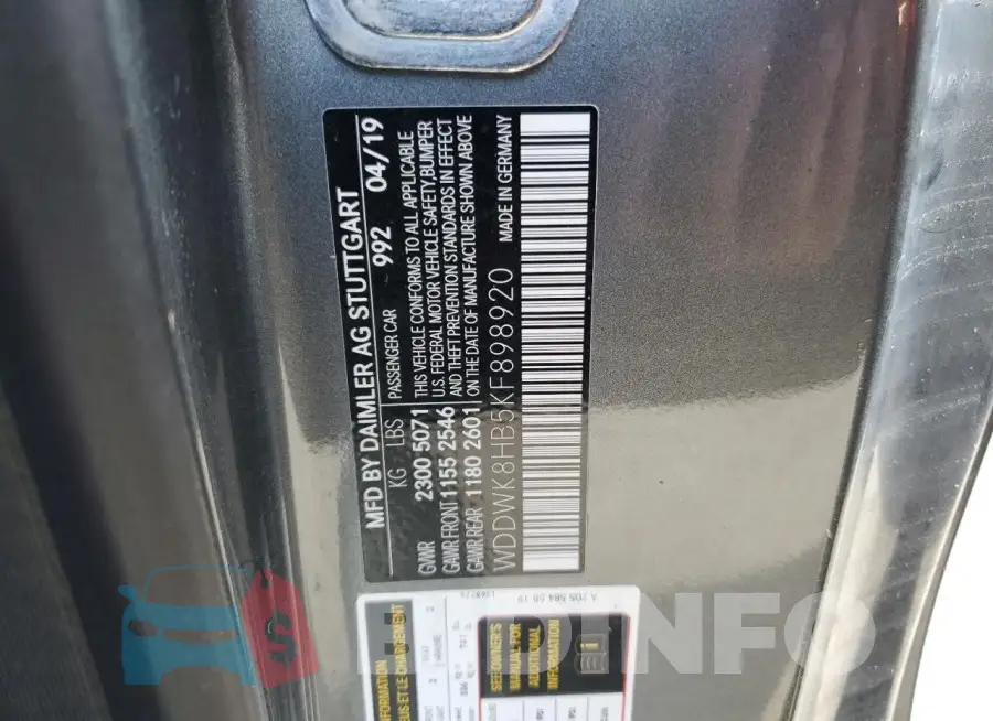 WDDWK8HB5KF898920 Photo# 13
