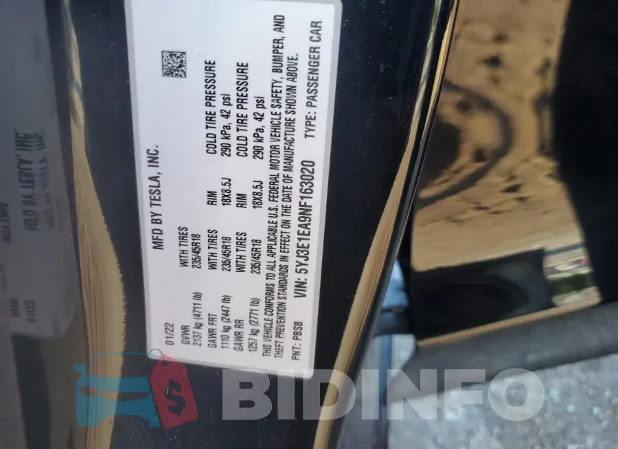 5YJ3E1EA9NF163020 Photo# 12