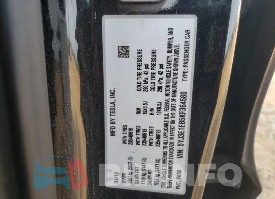 5YJ3E1EB5KF364580 Photo# 12