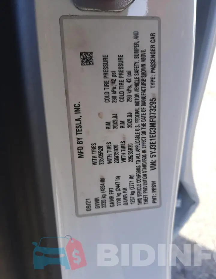 5YJ3E1EC3MF073295 Photo# 13