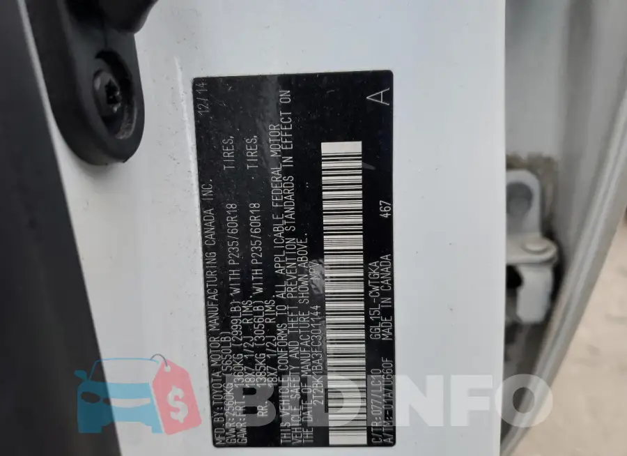 2T2BK1BA3FC301144 Photo# 14