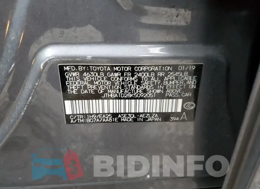 JTHBA1D28K5092051 Photo# 12