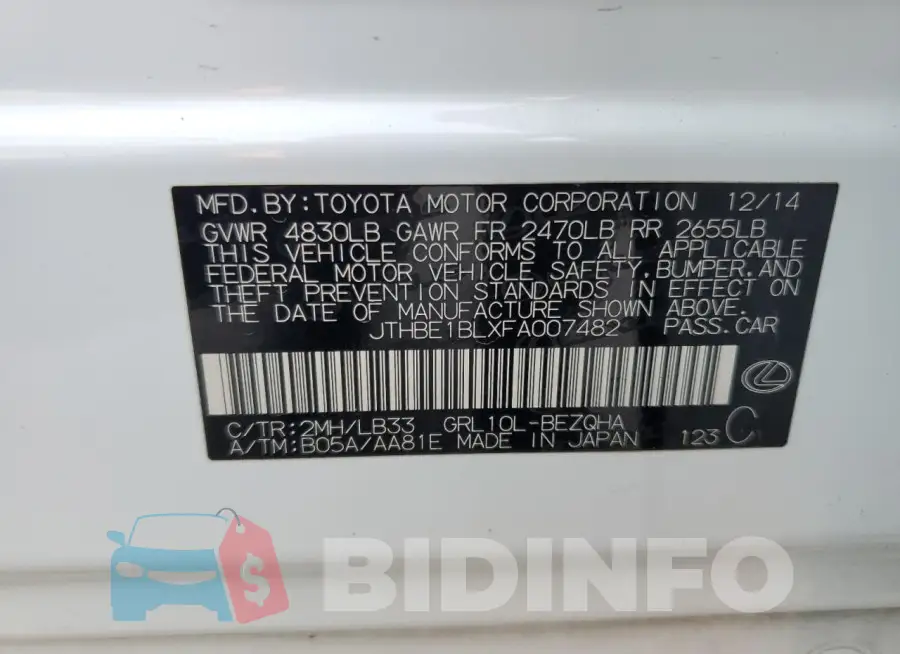 JTHBE1BLXFA007482 Photo# 12