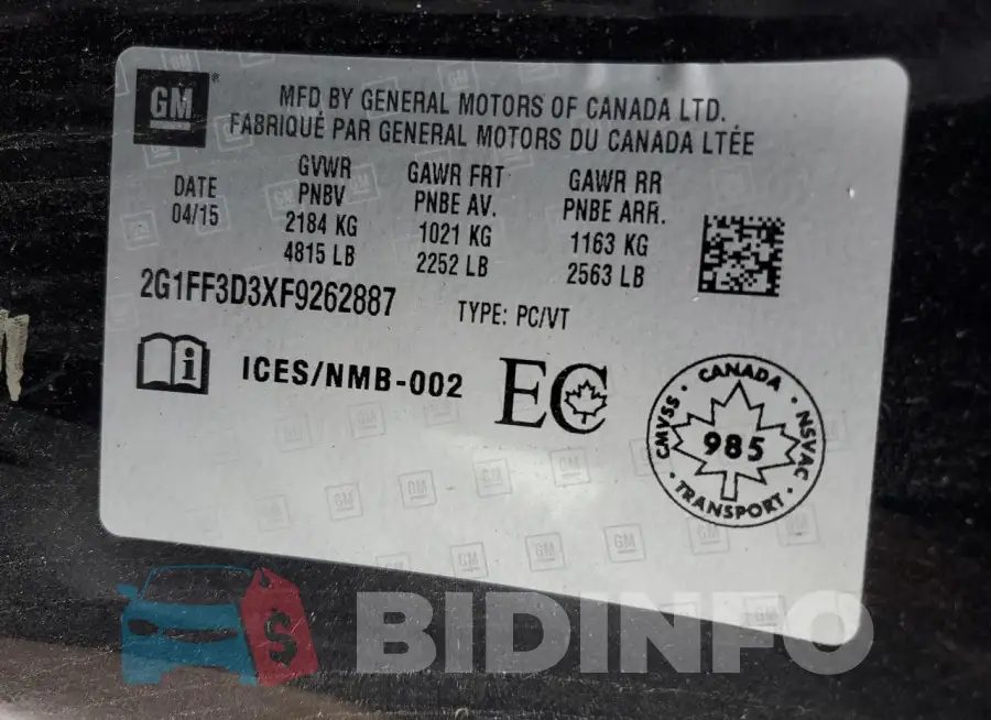 2G1FF3D3XF9262887 Photo# 12