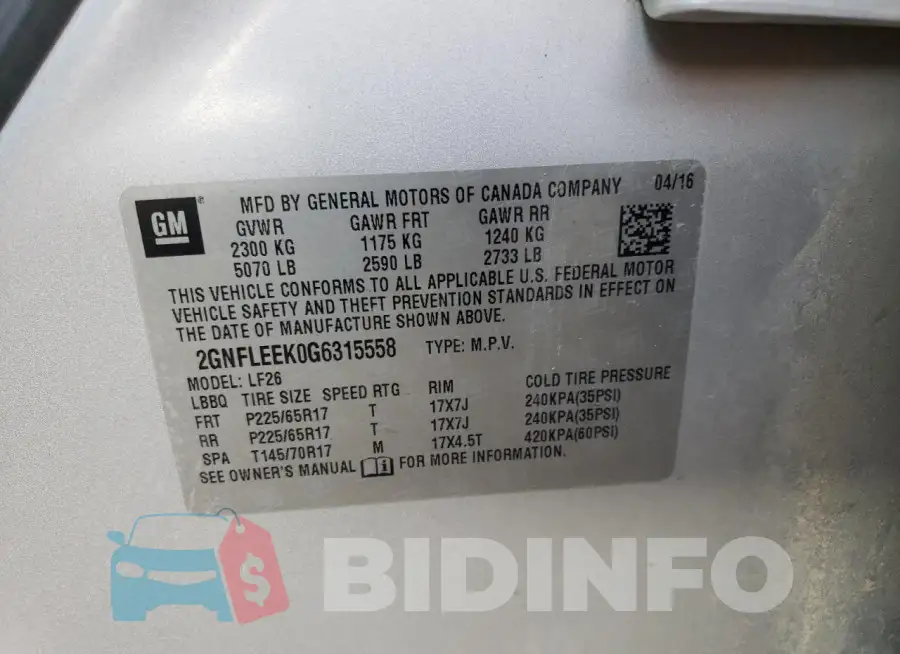 2GNFLEEK0G6315558 Photo# 13