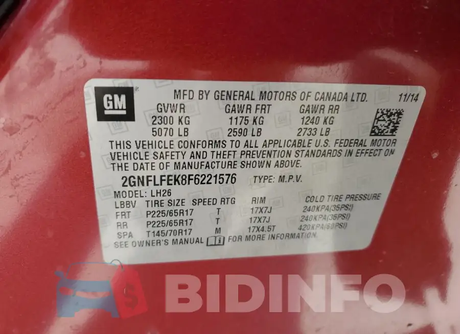 2GNFLFEK8F6221576 Photo# 13