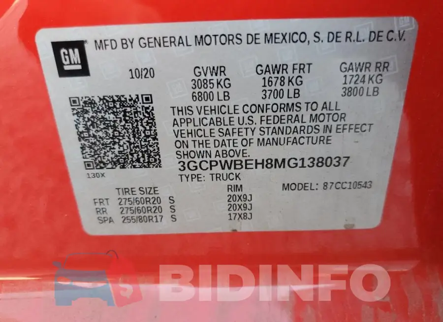 3GCPWBEH8MG138037 Photo# 13