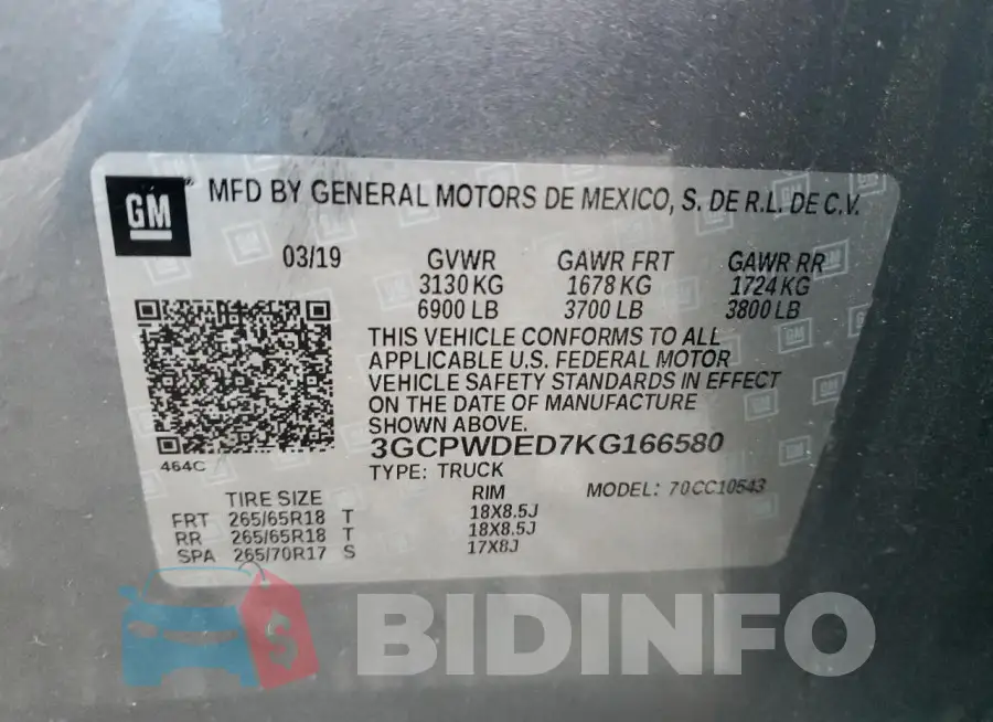3GCPWDED7KG166580 Photo# 12