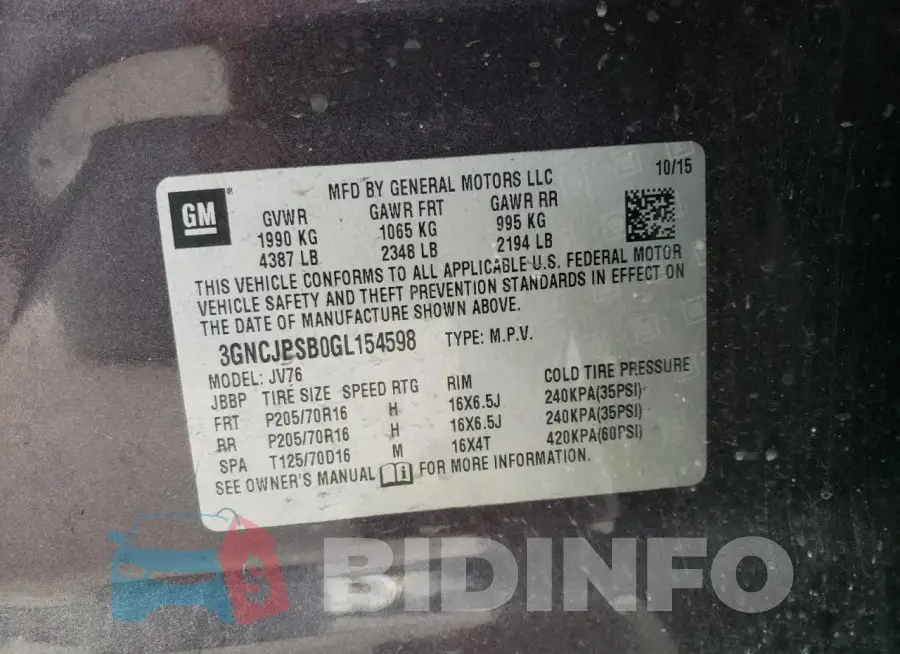 3GNCJPSB0GL154598 Photo# 13