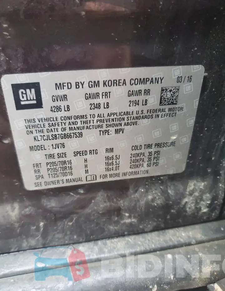 KL7CJLSB7GB667539 Photo# 13