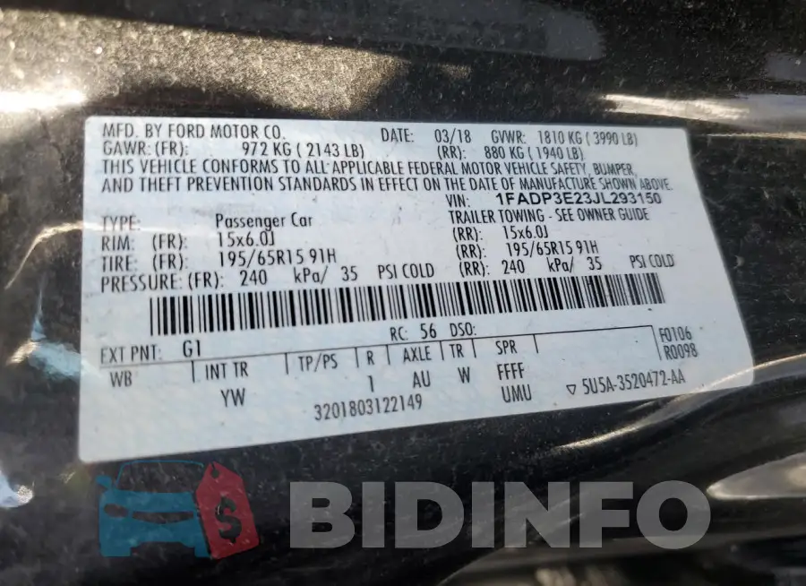 1FADP3E23JL293150 Photo# 12