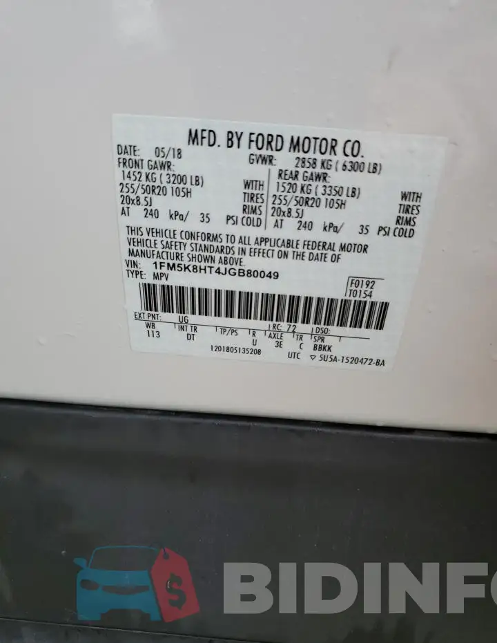 1FM5K8HT4JGB80049 Photo# 13