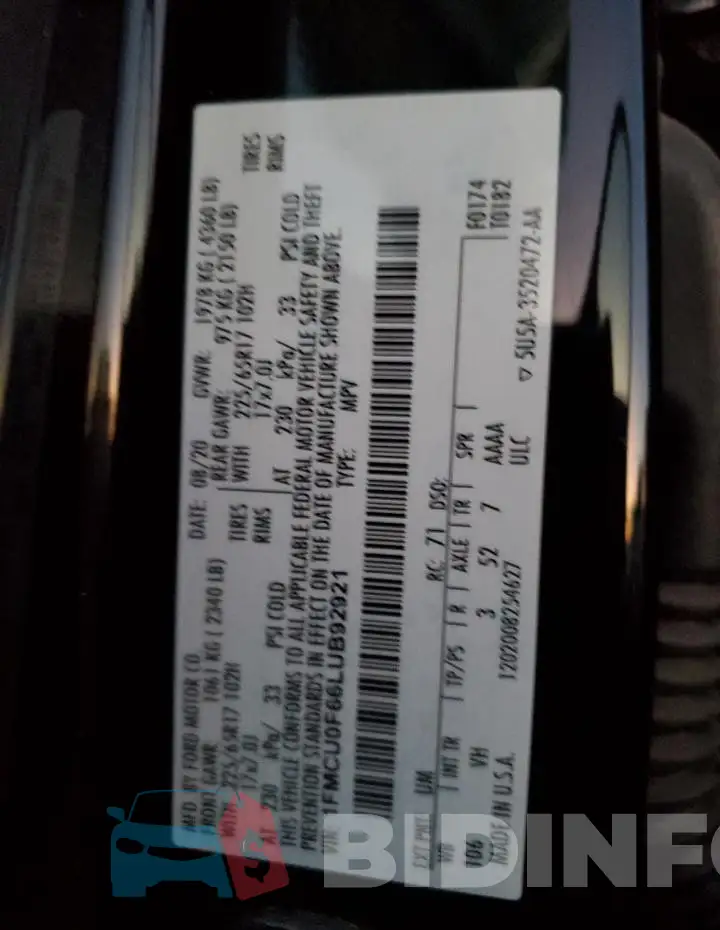 1FMCU0F66LUB92921 Photo# 13