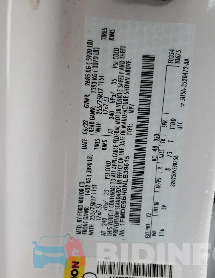 1FMDE5BH0NLB39615 Photo# 14
