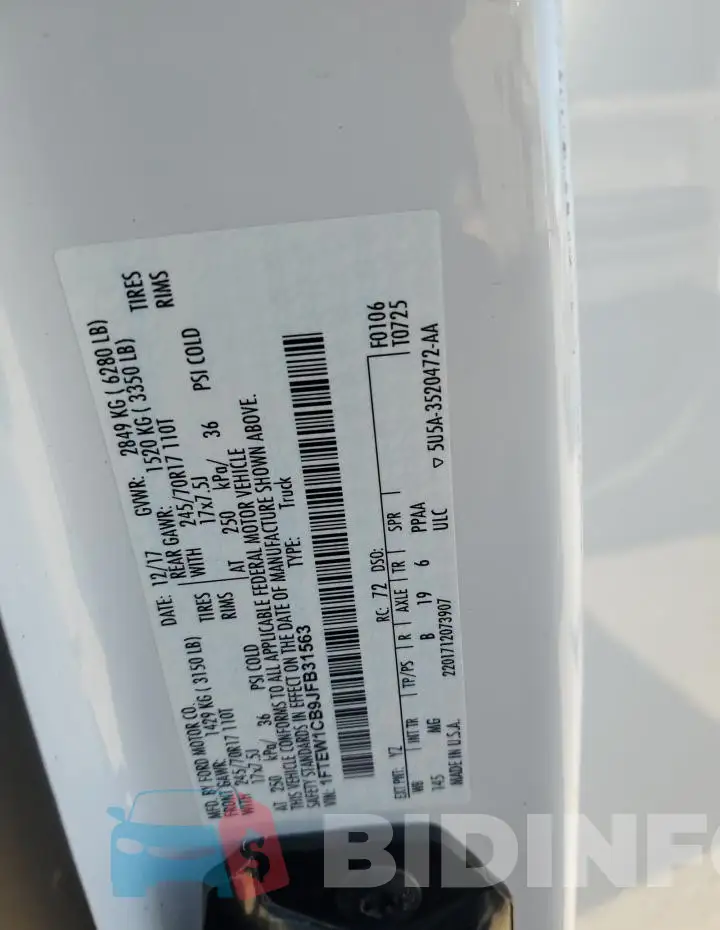 1FTEW1CB9JFB31563 Photo# 12