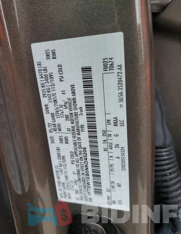 1FTEW1EB0NKD45206 Photo# 12