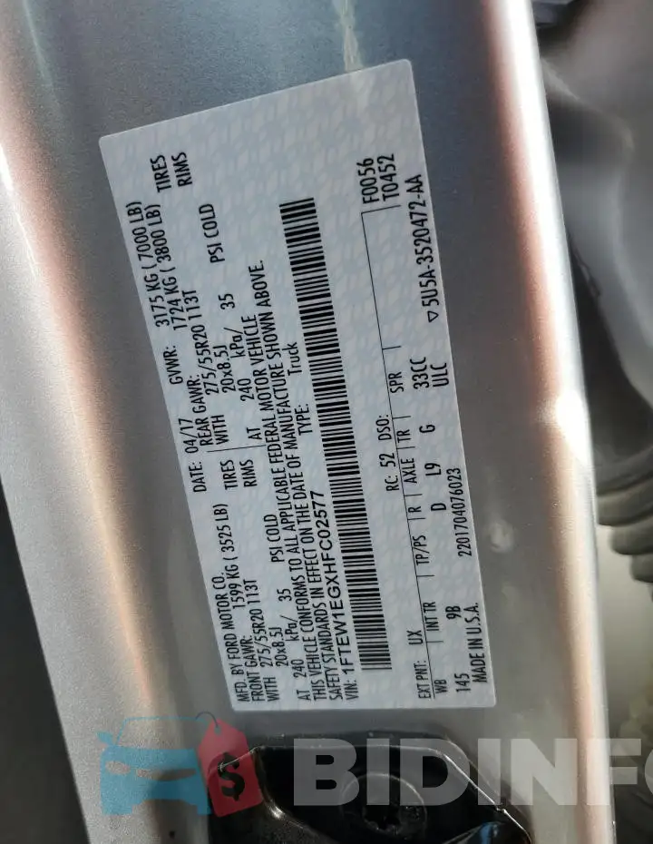 1FTEW1EGXHFC02577 Photo# 12