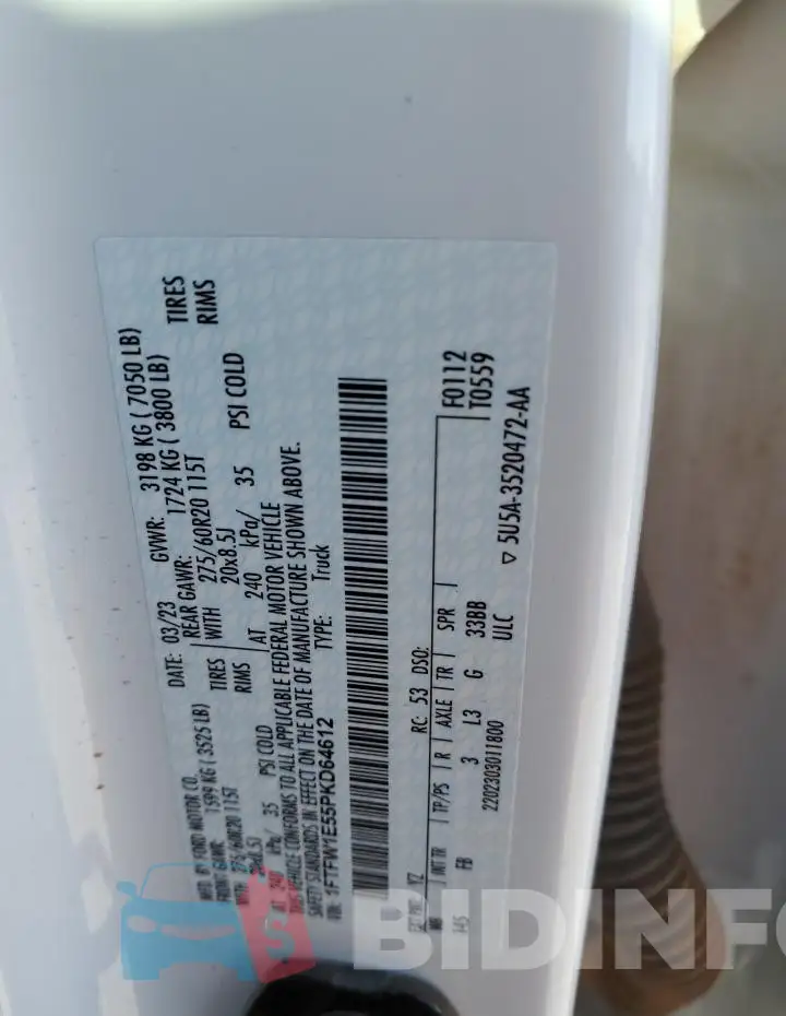 1FTFW1E55PKD64612 Photo# 13