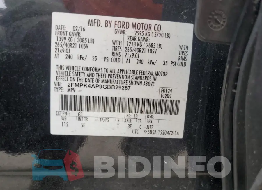 2FMPK4AP9GBB29287 Photo# 13