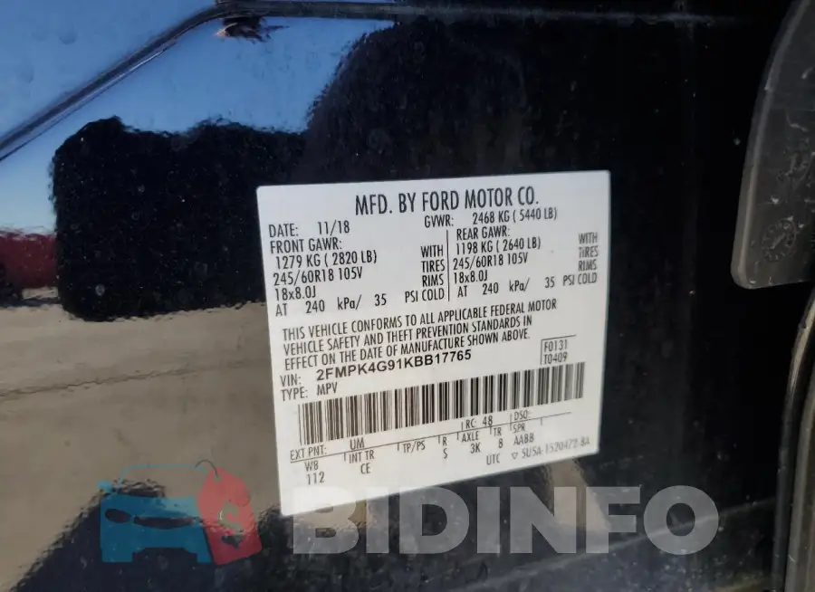 2FMPK4G91KBB17765 Photo# 12