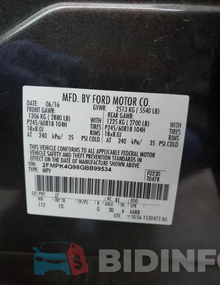 2FMPK4G98GBB99534 Photo# 13