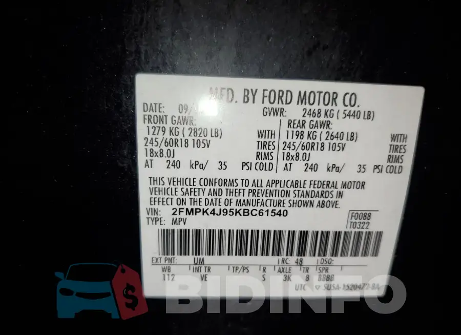 2FMPK4J95KBC61540 Photo# 13