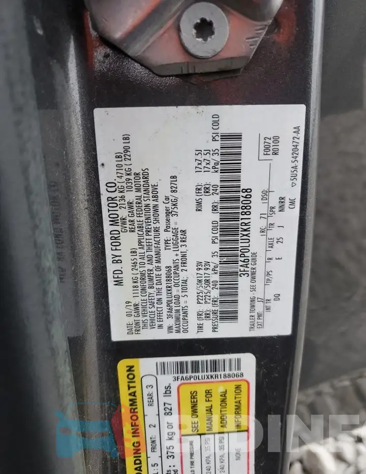 3FA6P0LUXKR188068 Photo# 12