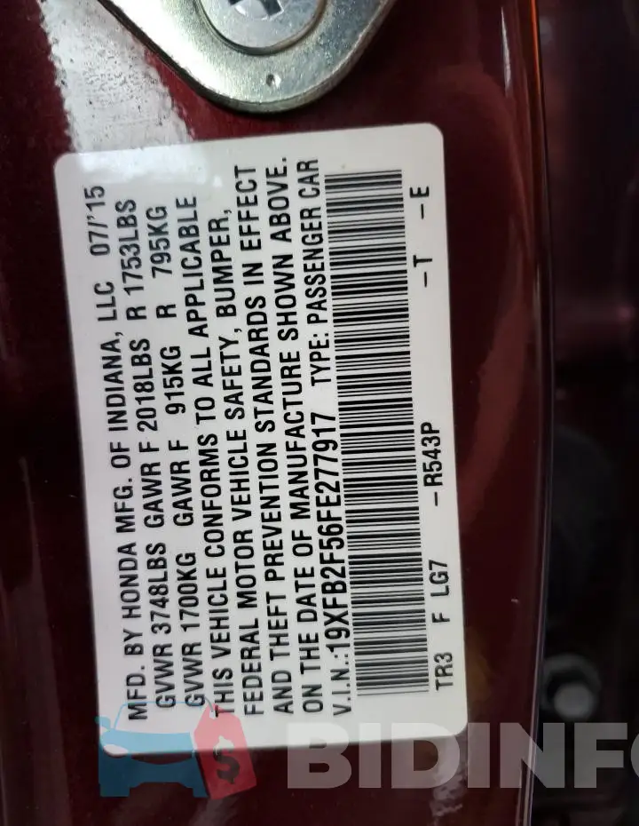 19XFB2F56FE277917 Photo# 12