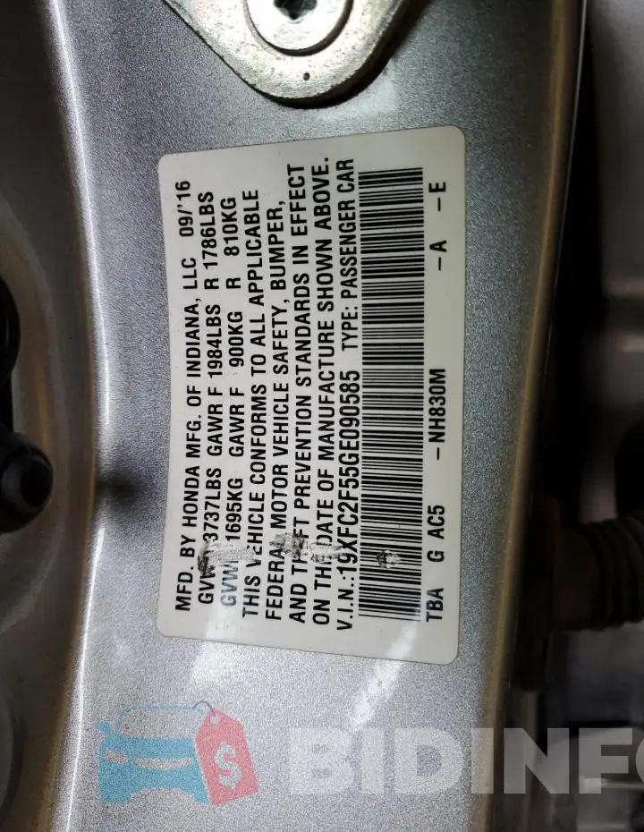 19XFC2F55GE090585 Photo# 12