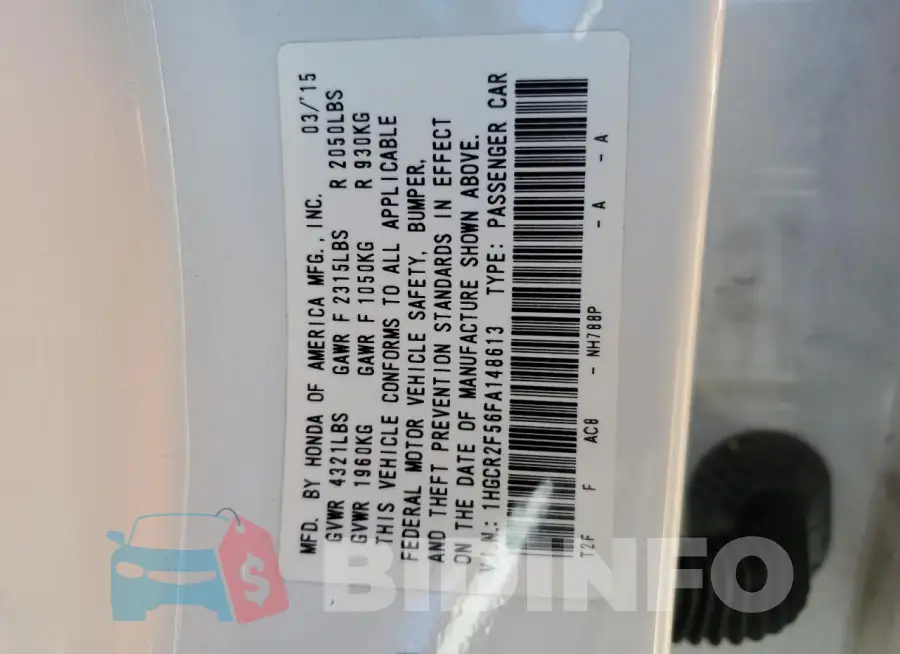 1HGCR2F56FA148613 Photo# 13