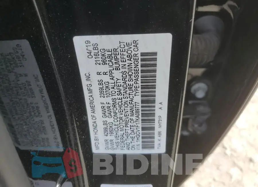 1HGCV1F17KA089777 Photo# 13