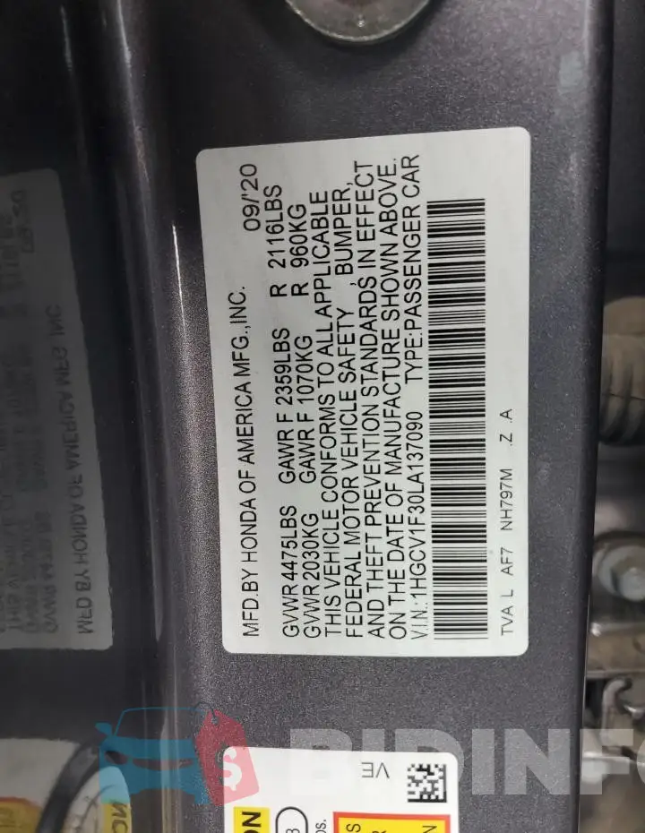 1HGCV1F30LA137090 Photo# 12