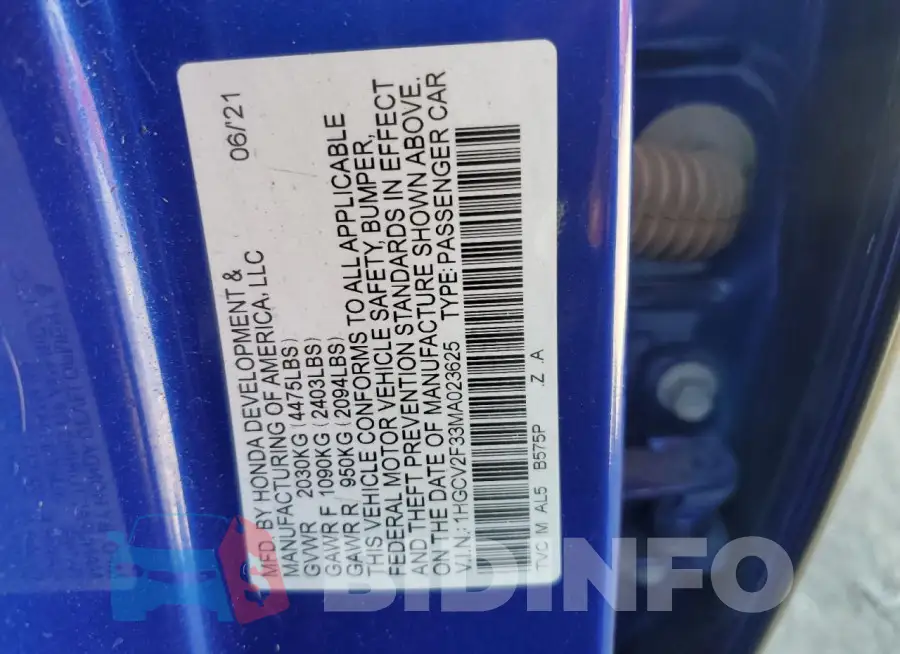 1HGCV2F33MA023625 Photo# 13