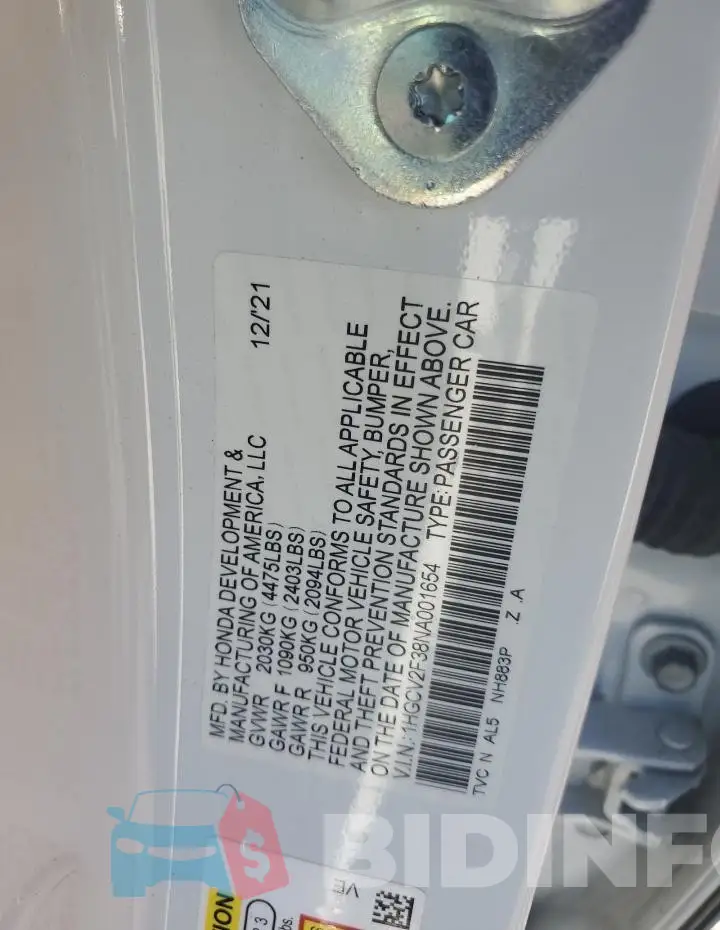 1HGCV2F38NA001654 Photo# 12