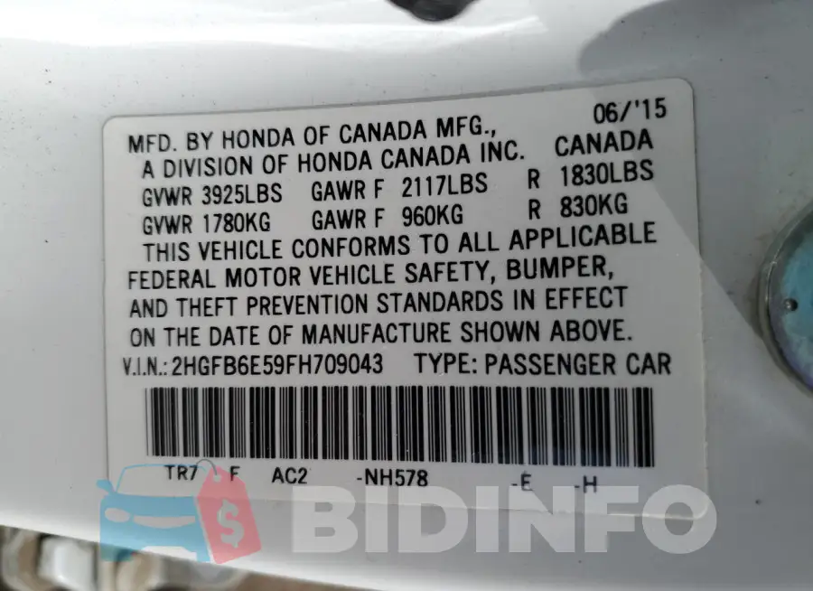2HGFB6E59FH709043 Photo# 13