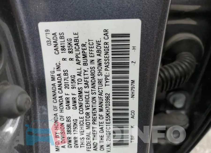 2HGFC1E55KH703962 Photo# 12