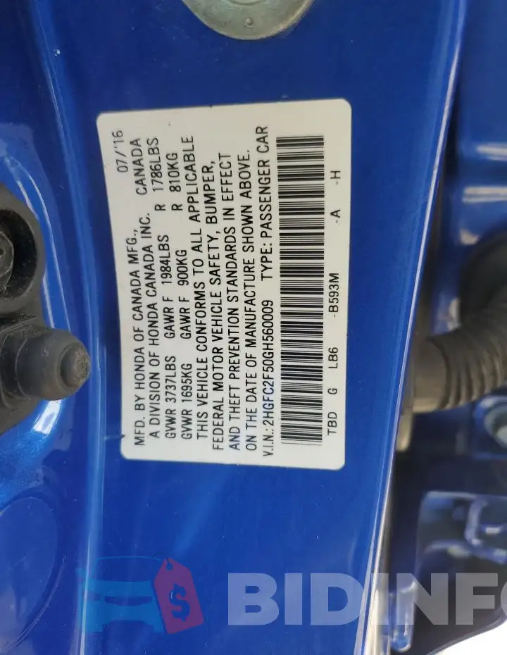 2HGFC2F50GH560009 Photo# 12