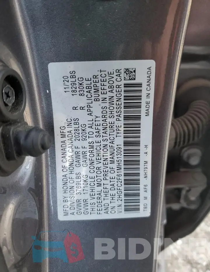 2HGFC2F61MH513091 Photo# 12