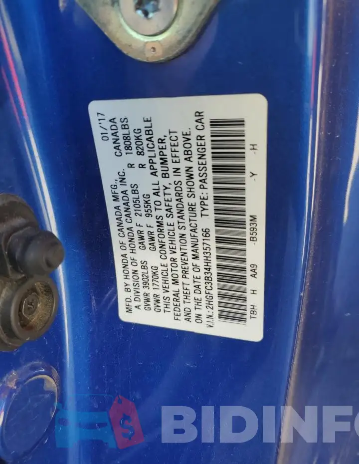 2HGFC3B34HH357166 Photo# 12