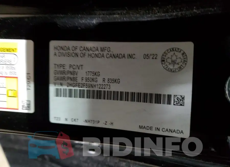 2HGFE2F59NH122273 Photo# 12